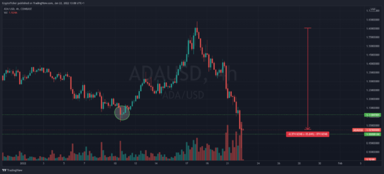 Cardano price - ADA/USD 4-hour chart showing ADA crash