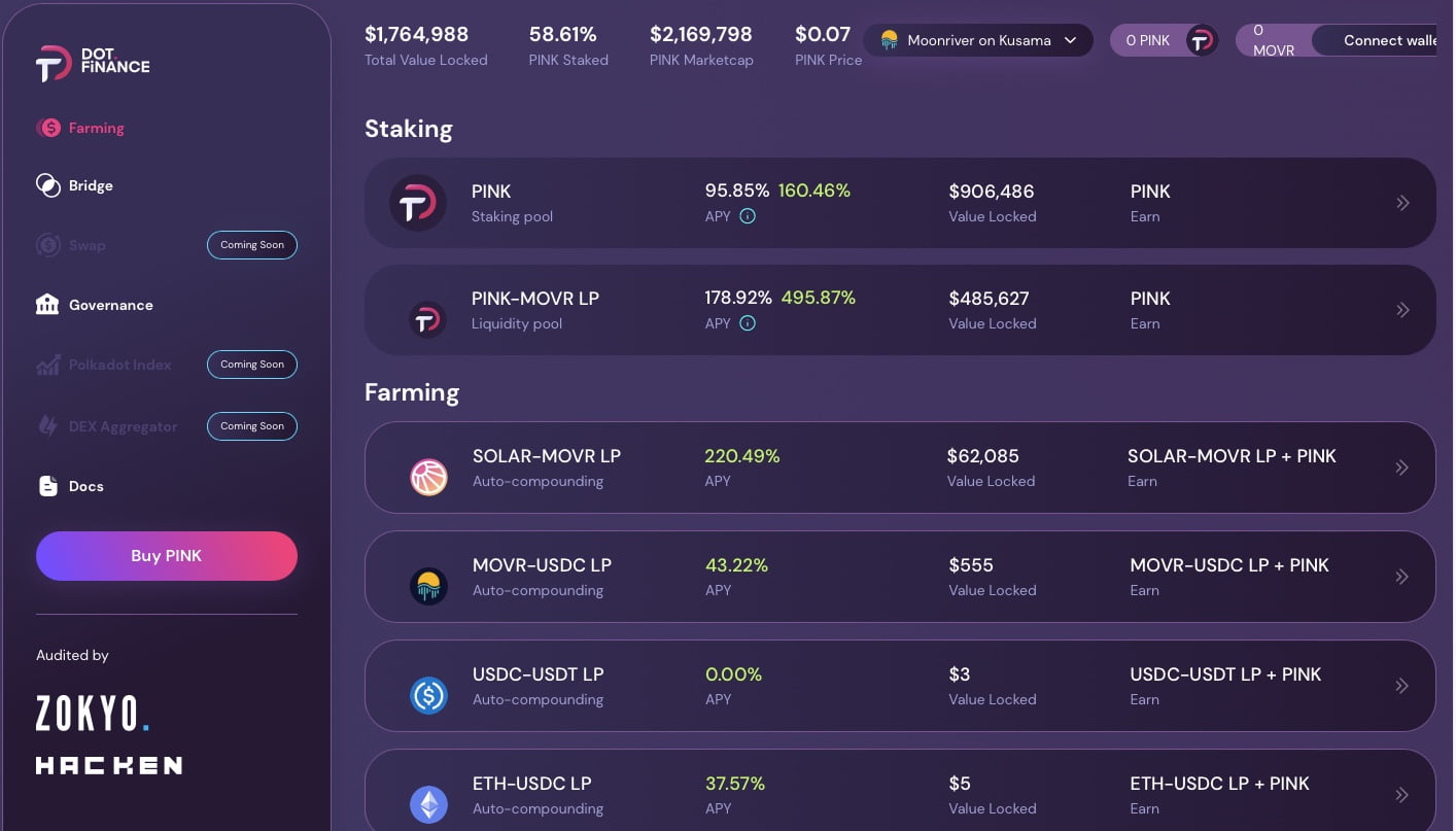 Step by step guide to see UI of dot.finance crypto aggregator 