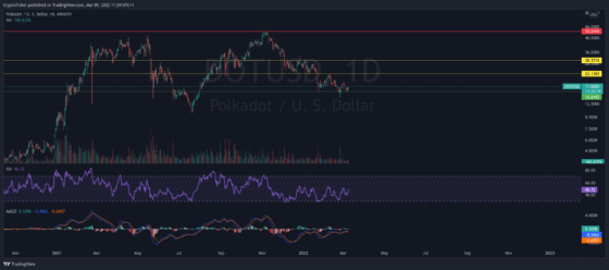 polkadot crypto: DOT/USD 1-day chart showing the important levels of DOT