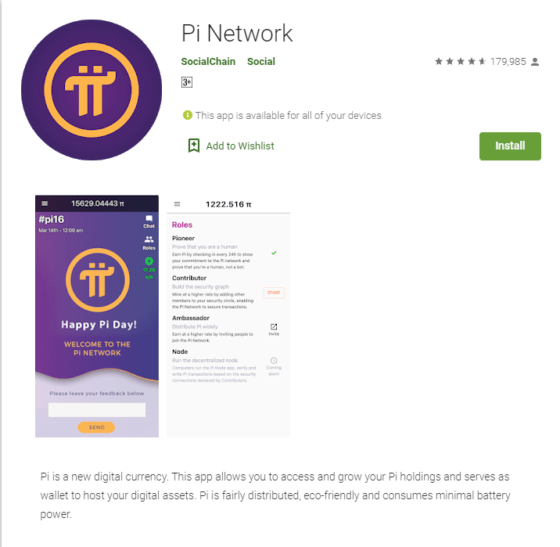 Pi Network App on the Google Playstore
