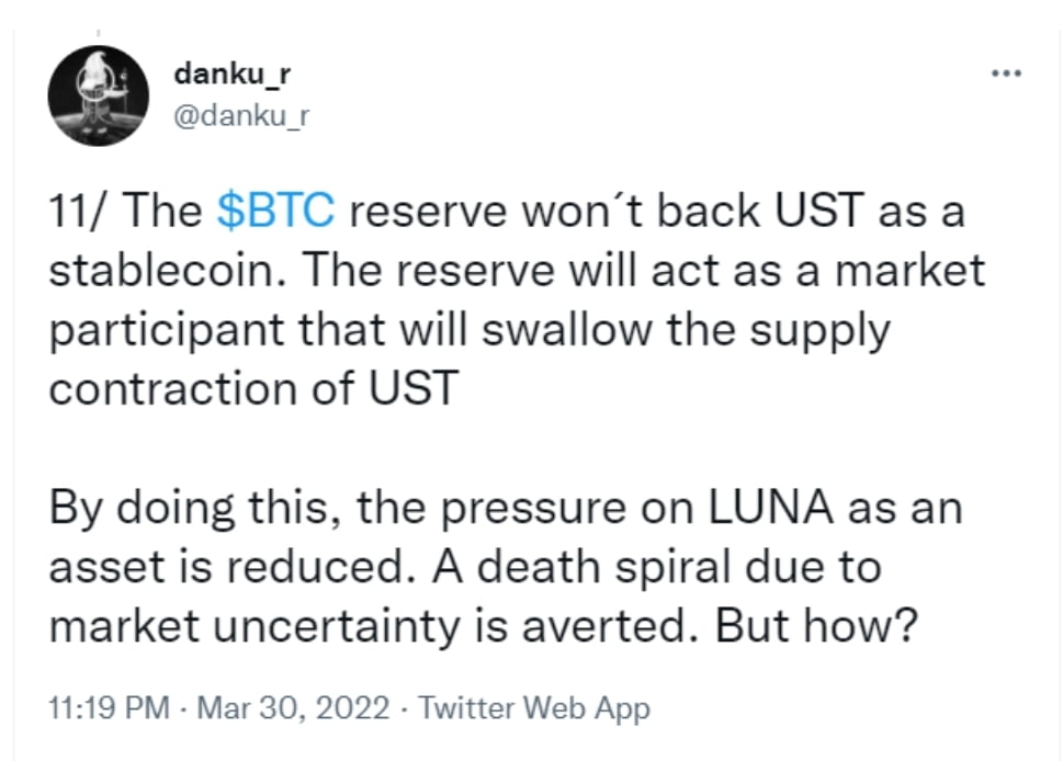 Terra founder is not worried about the short term volatility of Bitcoin for UST stablecoin 10