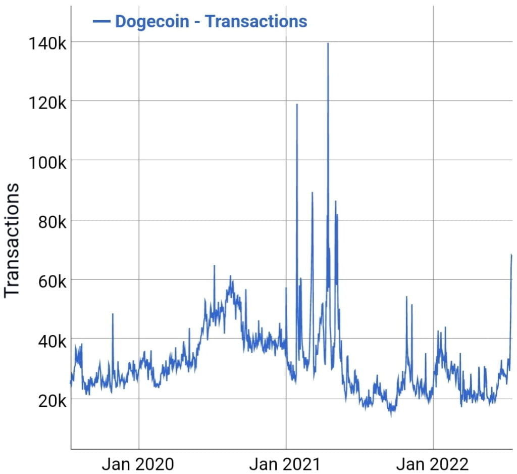 Doge transactions all time high over last 12 months 2
