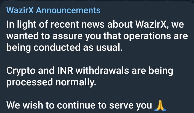 Binance suspends WazirX off-chain withdrawal support 5