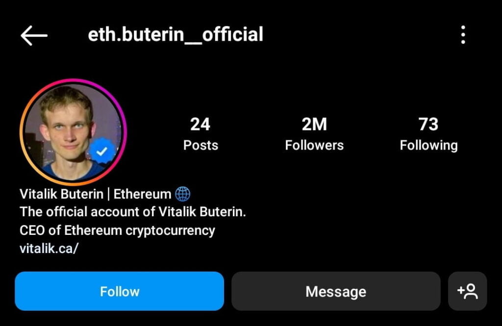 Ethereum co-founder warns against fake Instagram accounts 13