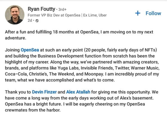 OpenSea CFO steps down from his role without any reason 8