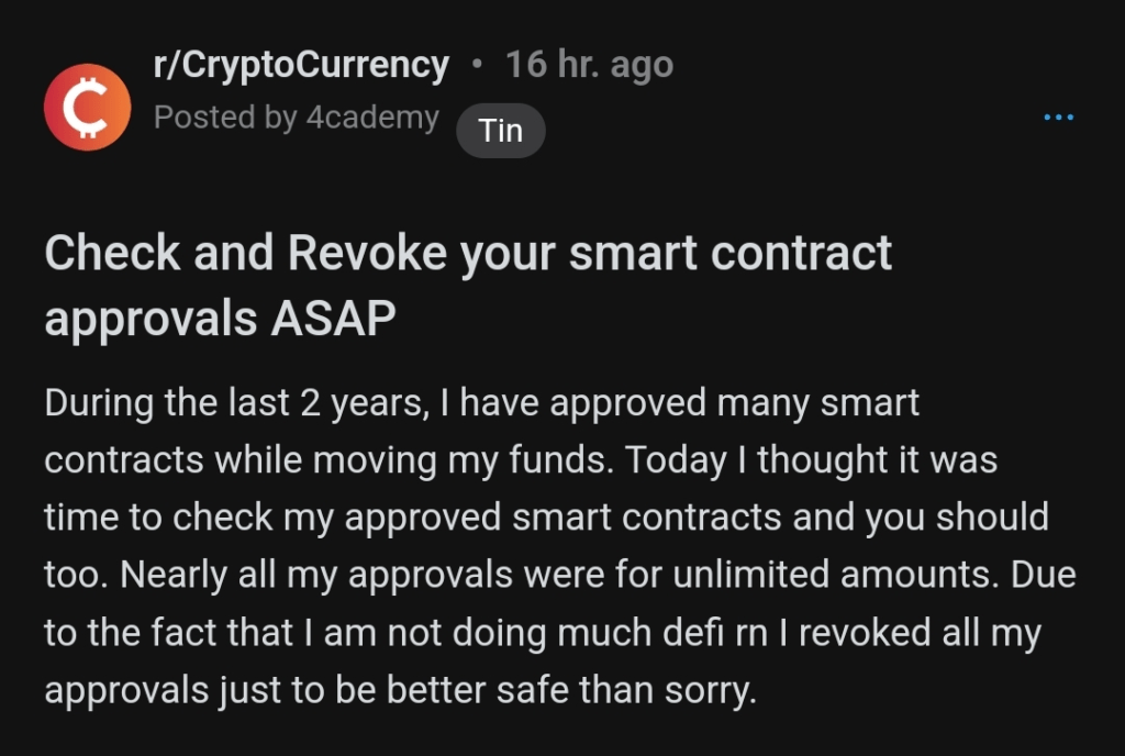 Crypto investor suggests revoking all your smart contract approval 6