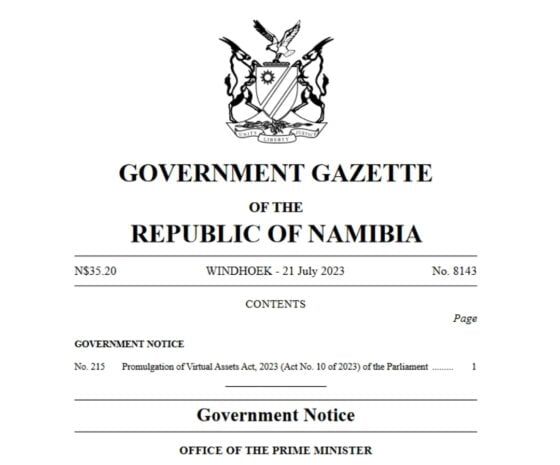 The government of Namibia signs crypto regulation bill 7