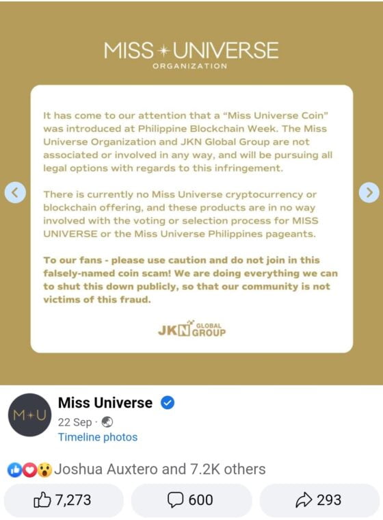 Miss Universe official denies any link with "Miss Universe Coin": Scam Alert  3