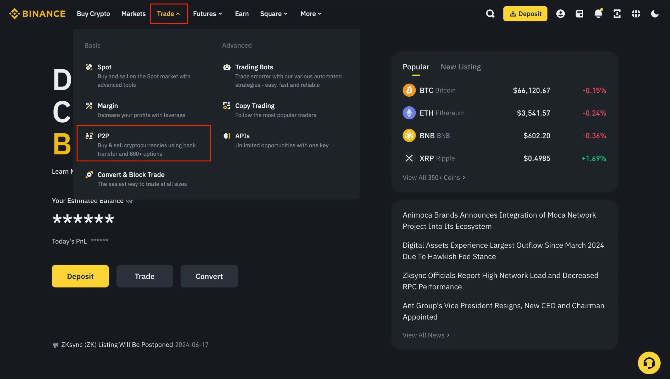 Step 7. Navigate to the Binance P2P Marketplace