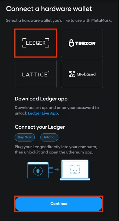 Choose "Ledger" from the options and click "Connect." 