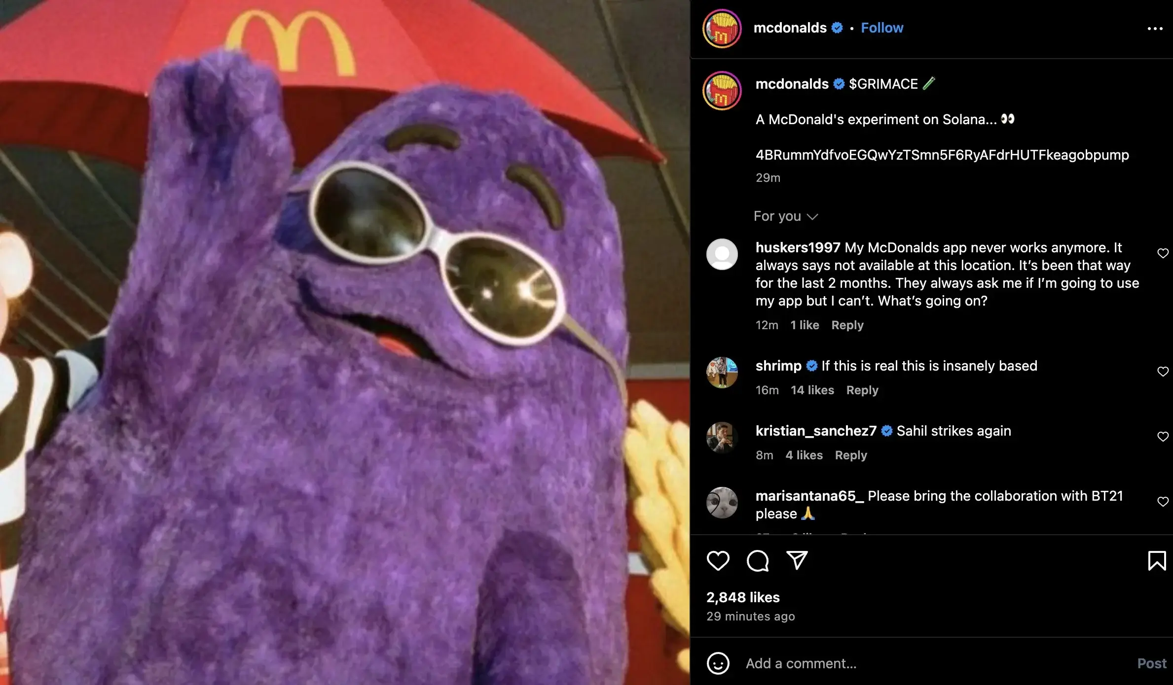 2. McDonald's Instagram Hacked, Scammers Steal $700K Promoting Fake Grimace Memecoin