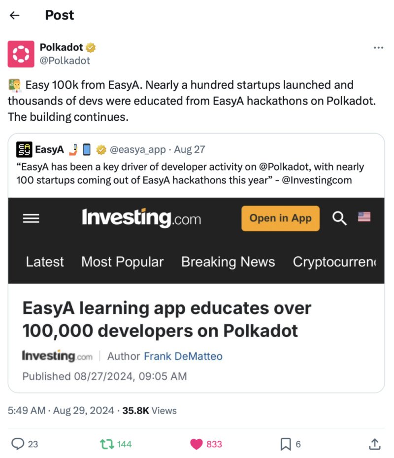 EasyA Hits 1 Million Downloads, Becomes Key Platform for Polkadot Developer Education 8