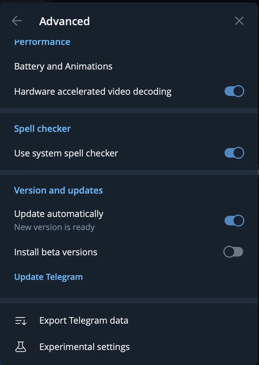 Step 3: Access the Export Telegram Data Option;