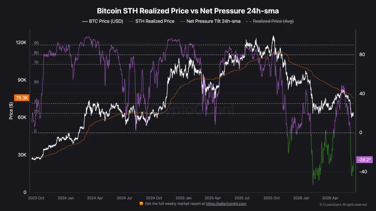 Net pressure, cryptoquant data, analzyed by coindoo.com