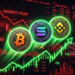 A cryptocurrency trading chart showing Bitcoin, Solana, and Binance Coin demonstrating resilience amidst extreme market fear.