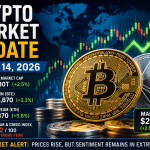 Crypto market update July 14 2026 — Bitcoin price chart above $64,000 with top 10 coin icons